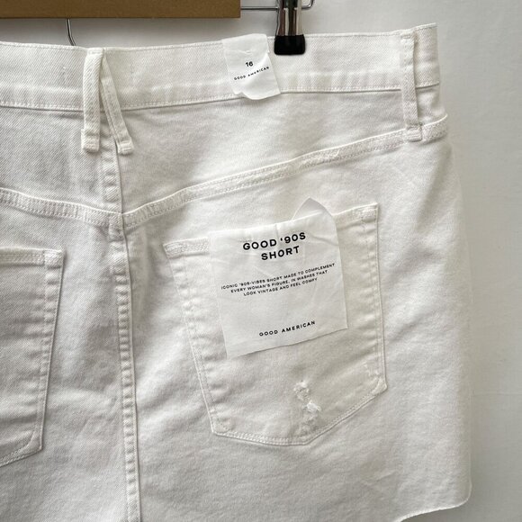 Good American Cut Off Distressed 90's White Denim Shorts Women's Plus 16 NWT - Picture 8 of 16